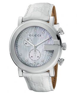 Gucci Watch, Womens Swiss G Chrono Collection White Leather Strap