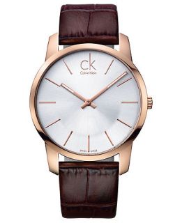 ck Calvin Klein Watch, Mens Swiss City Brown Leather Strap 43mm