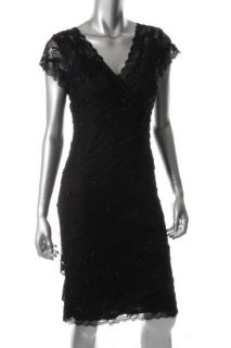 Marina New Black Cap Sleeve Embellished Lace Semi Formal Dress 12 BHFO