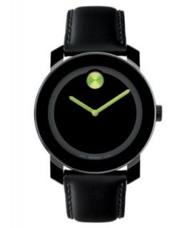 Movado Watch, Swiss Bold Large Green Accent Black Leather Strap 42mm
