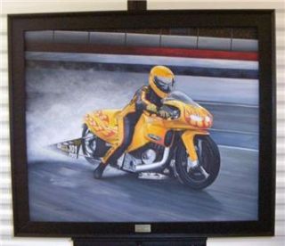 Original Oil Painting Motorcycle Art NHRA Pro Drag Race 30x36 by J