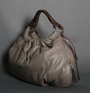 New BCBG MAXAZRIA Leather Brown Nash Puffer Hobo Handbag