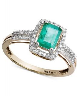 14k Gold Ring, Emerald (9/10 ct. t.w.) and Diamond (1/5 ct. t.w.)