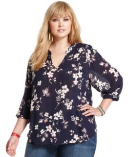 Lucky Brand Jeans Plus Size Top, Roll Tab Sleeve Lace Henley   Plus