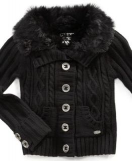 GUESS Kids Sweater, Girls Faux Fur Collar Cardigan