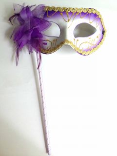Purple Rose Venetian Mardi Gras Masquerade Halloween Hand Held Stick