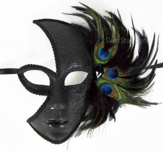 Venetian Full Face Jester Mask Masquerade Black Glitter Peacock