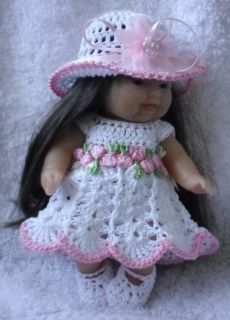 Crocheted Set Clothes for 5 inch Berenguer Doll Itty Bitty OOAK