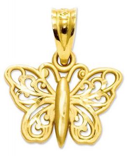 14k Gold Charm, Filigree Butterfly Charm