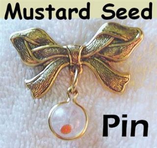 1960 Style Mustard Seed Bow Pin Ball Charm with Bible Verse Card in