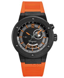 Ferragamo Watch, Mens Swiss F 80 Orange Carbon Fiber Strap 44mm