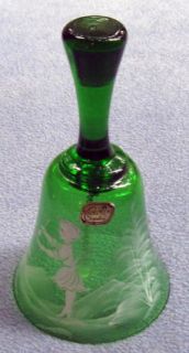 Bohemia Crystal Czechoslovakia Mary Gregory Hand Painted Green Glass