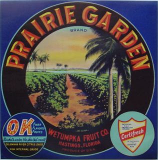 Prairie Garden Vintage Crate Label Hastings Florida