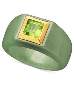 14k Gold Ring, Jade (6mm) and Peridot (5mm) Square Ring   FINE JEWELRY