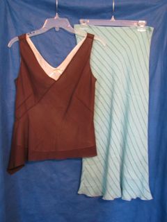 Max Studio Silk Crepe Skirt Tank Top Set Brown Blue s M