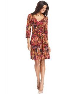 AGB Dress, Three Quarter Sleeve Printed Faux Wrap