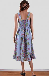 Print Cotton Smock Ruffle Beach Sundress Long Maxi Dress L LRG