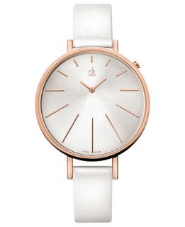 ck Calvin Klein Watch, Womens Swiss Equal White Leather Strap 41mm