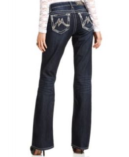 Miss Me Jeans, Bootcut Dark Wash Rhinestone Embroidered   Womens Jeans