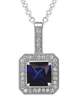 CRISLU Necklace, Platinum Over Sterling Silver Sapphire and Clear