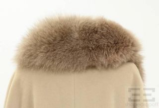 MaxMara Beige Wool Removable Fox Fur Collar Long Belted Coat US 10 New