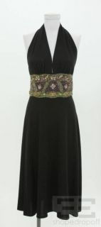 Max Mara Black Multicolor Beaded Halter Dress Size 40
