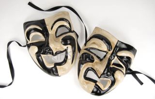 Comedy Tragedy Masks Set Wear or Hang Wall Black White Renaissance