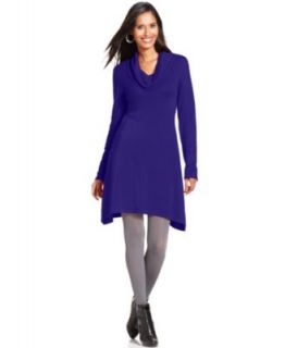 NY Collection Petite Dress, Three Quarter Sleeve Belted Cowl Neck