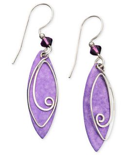 Jody Coyote Sterling Silver Earrings, Purple Leaf Drop Earrings