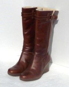 275 UGG Maxene Wedge Tall Leather Boots US 10 EU 41 Chocolate Brown