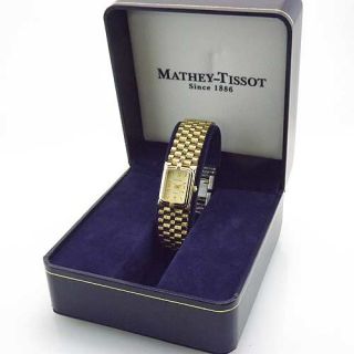 Mathey Tissot Womens Rectangular Gold Tone Bracelet Watch