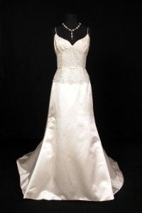 Justina McCaffrey Laudante Ivory Silver Silk Lace Bridal Wedding Dress