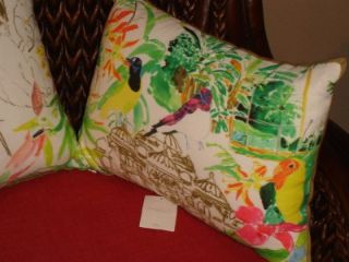 ANTHROPOLOGIE PILLOWS REBEKAH MAYSLES FOREST BIRDS CORAL & CHARTREUSE