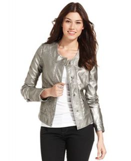 Kut from the Kloth Jacket, Long Sleeve Metallic Faux Leather