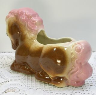 Vintage Art Pottery Brown Pink Pony Baby Horse Planter Flower Pot