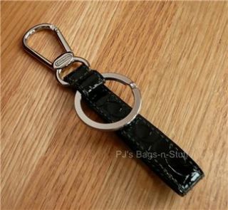 Coach Embossed Signature Leather Loop Key Chain Fob Clip Black Patent