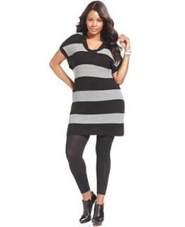NY Collection Plus Size Dress, Short Sleeve Striped Sweater
