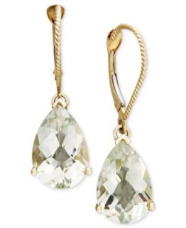Sterling Silver and 14k Gold Earrings, Green Quartz Drop (5 1/2 ct. t