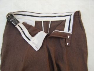 Murano 100% European Linen Mens 42/34 Dress Pants Flat Front Brown