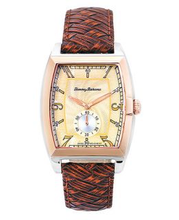 Tommy Bahama Watch, Mens Swiss Amber Brown Basketweave Leather Strap