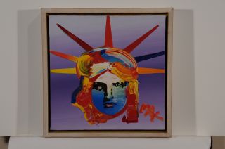 Acrylic on canvas Pop Art Statu Of Liberty by Peter Max Framed