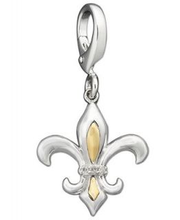 14k Gold and Sterling Silver Charm, Diamond Accent Fleur De Lis Charm