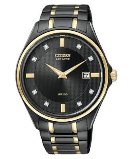 Citizen Watch, Mens Eco Drive Diamond Accent Black and Gold Ion