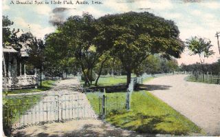 Postcard Hyde Park Street Scene Austin Texas C1910