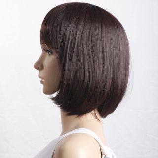 New Popular 15 8 inch Medium Turnup Side Bang Hair Wig Brown Cosplay