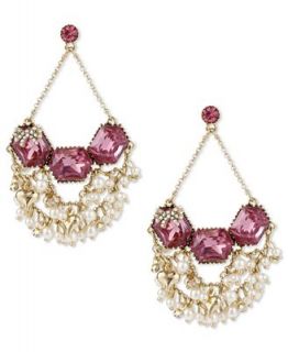 Betsey Johnson Earrings, Gold tone Fuchsia Crystal Cluster Chandelier