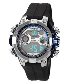 Armitron Watch, Mens Digital Black Polyurethane Strap 43mm 40 8251BLU