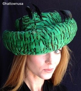 New Jack McConnell Church Hat Green Pheasant Feathers Felt Easter