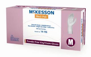 1000 McKesson Medical Exam Gloves Vinyl PF Latex Free Smooth Ivory Med