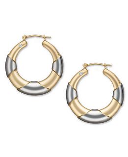 14k Gold and 14k White Gold Earrings, Diamond Accent Graduated Hoop